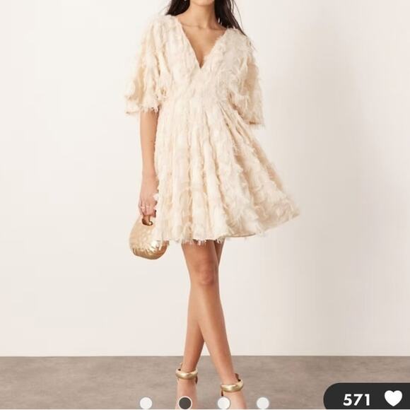 ASOS Dresses & Skirts - ASOS EDITION Textured Cinched Pleat Waist Mini Dress in stone Size 6